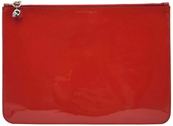 Alexander McQueen Women's Red Charm Patent Leather Pouch – Silver Skull Detail | Luxury Designer Clutch