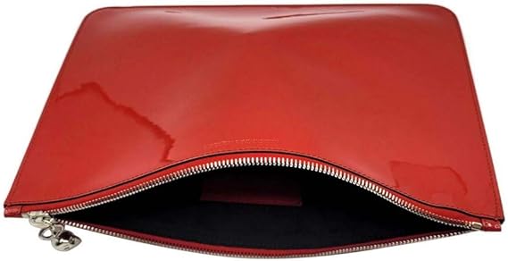 Alexander McQueen Women's Red Charm Patent Leather Pouch – Silver Skull Detail | Luxury Designer Clutch