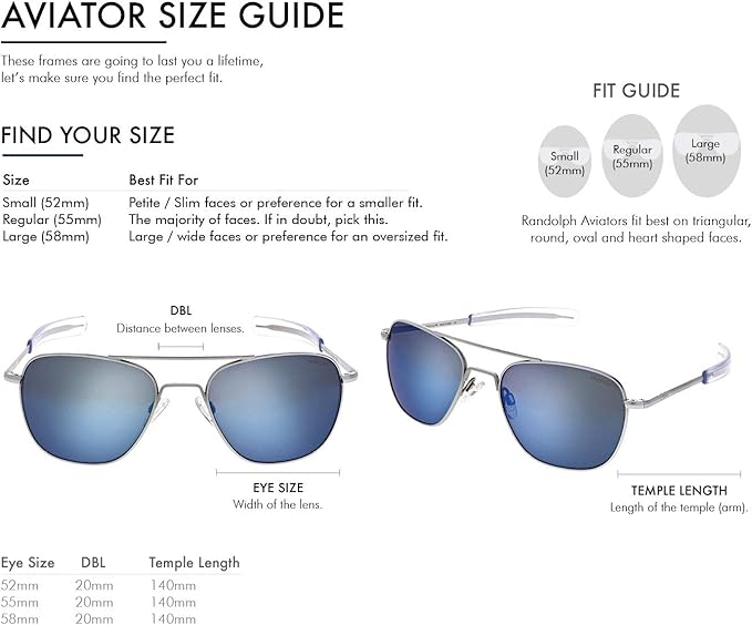 Randolph USA Aviator Sunglasses – Matte Chrome Frame | Classic Polarized & Non-Polarized Lenses | UV Protection for Men & Women