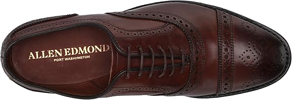 Allen Edmonds Men's Strand Cap-Toe Oxford – Dark Chili Leather Dress Shoe with Brogue Detailing – Handcrafted in USA