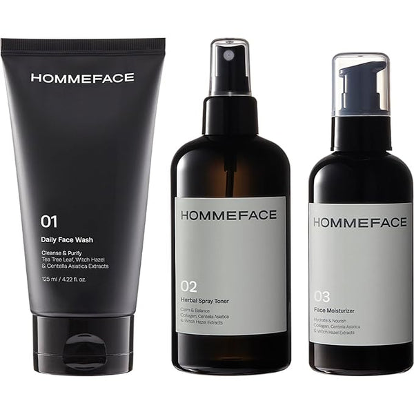 HommeFace Daily Trio Skin Care Set for Men – 3-Step Routine for Cleanse, Tone & Hydrate | Gentle & Effective Korean Skincare for All Skin Types