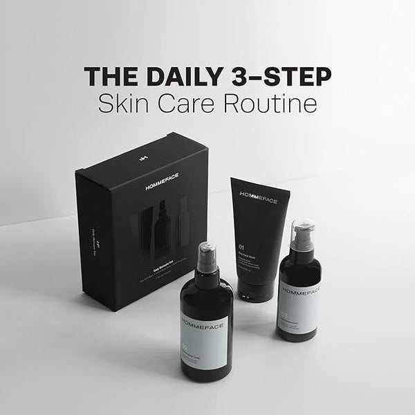 HommeFace Daily Trio Skin Care Set for Men – 3-Step Routine for Cleanse, Tone & Hydrate | Gentle & Effective Korean Skincare for All Skin Types