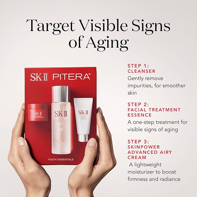 SK-II Youth Essentials Skincare Set – Anti-Aging 3-Piece Kit with Facial Cleanser, Facial Essence & SKINPOWER Cream – For Radiant, Even-Toned & Hydrated Skin